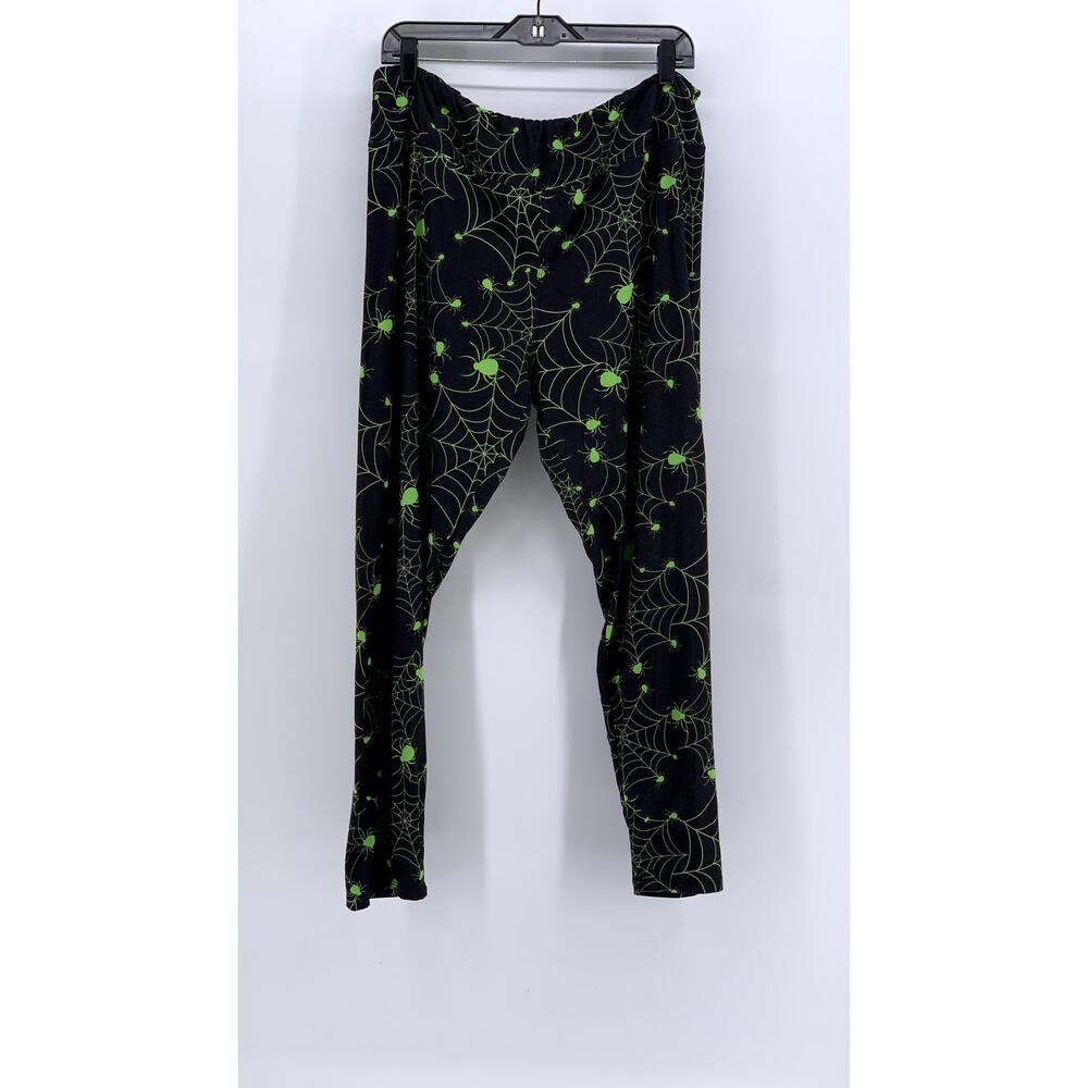 FABULEGS Women's Black-Green Spider-Web Print Leggings SZ XXL
